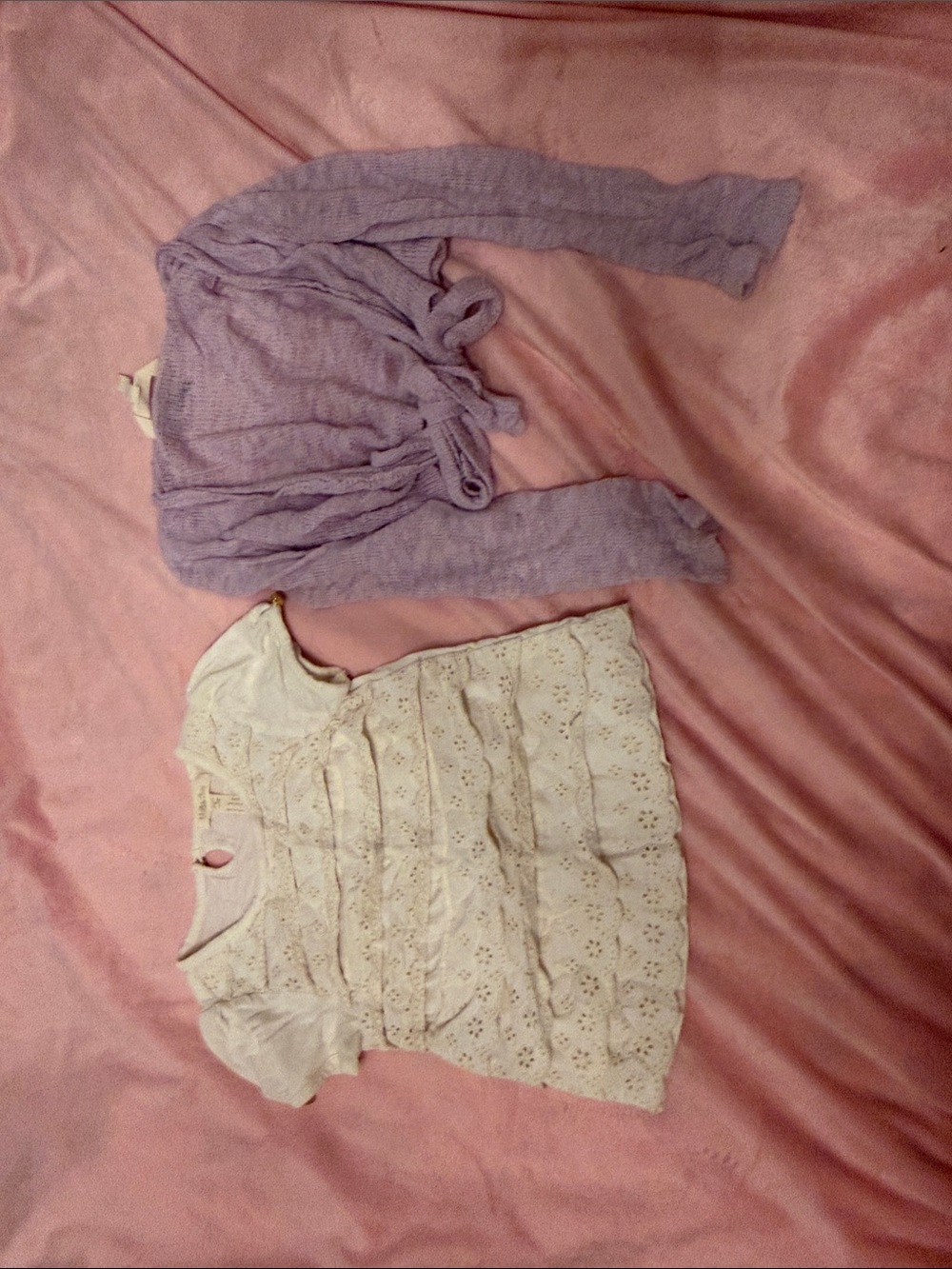 Matilda Jane Lavender Wrap Cardigan with Cream Eyelet Top